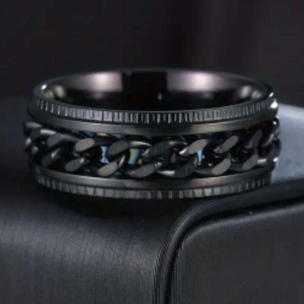 Black Stainless steel rotating fidget spinner ring